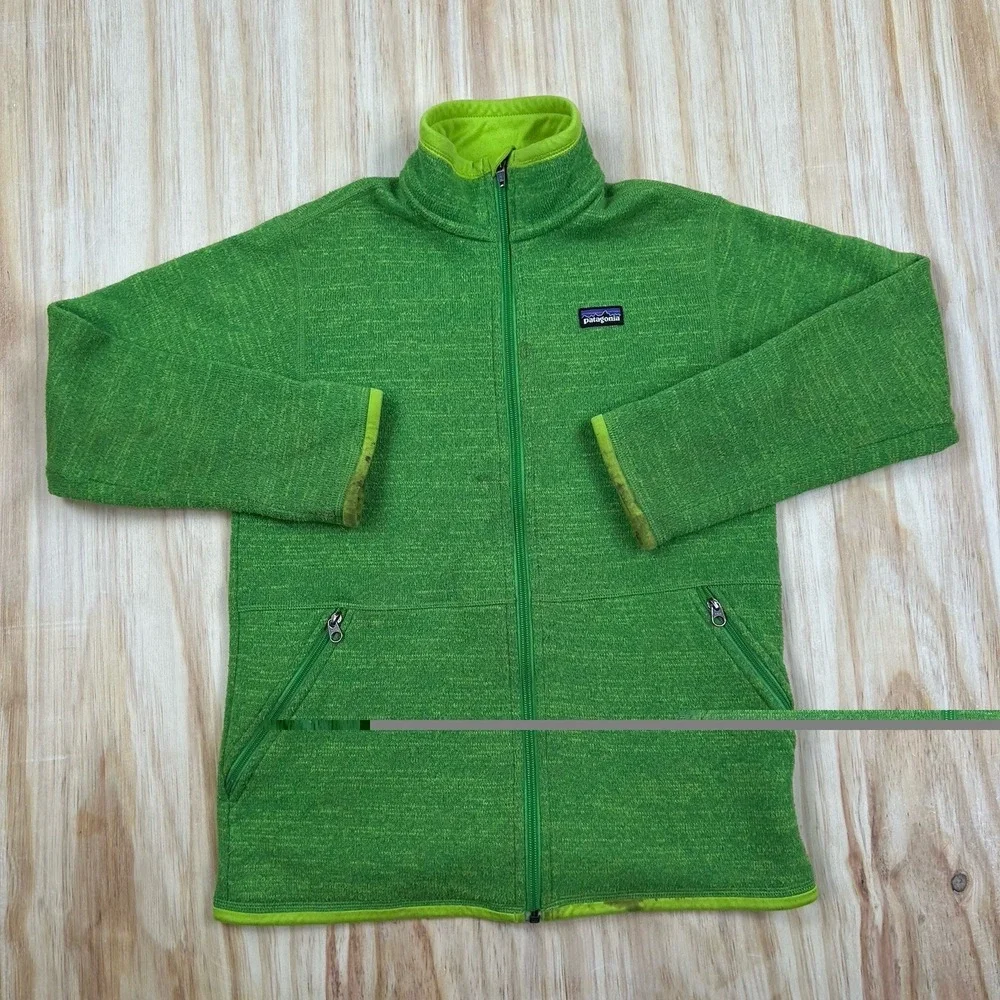 Patagonia Better Sweater Jacket Boys Large 12 Green Fleece Full Zip Pockets